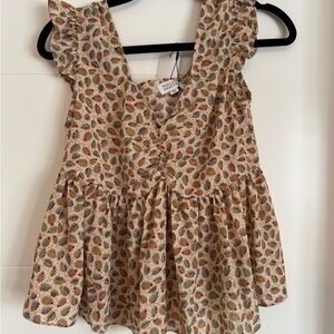 Molly Bracken Leaf Print Blouse with Ruffled Sleeves